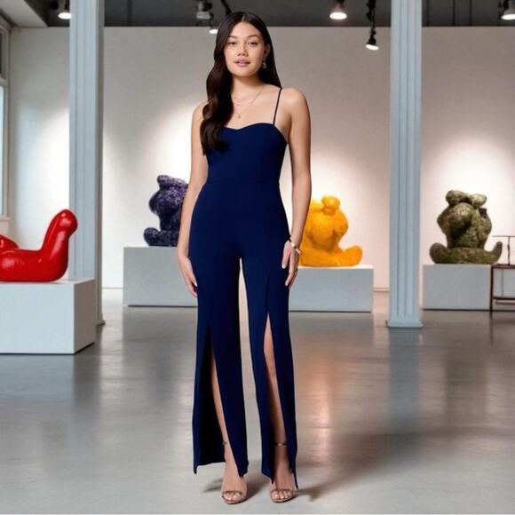 BEBE Spaghetti Strap Jumpsuit with Leg Slits NWT - Picture 1 of 8